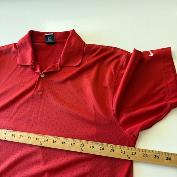 NIKE Golf Vibrant Red Breathable Vented Performance Golf Polo Mens LARGE Dri-Fit - Picture 5 of 7